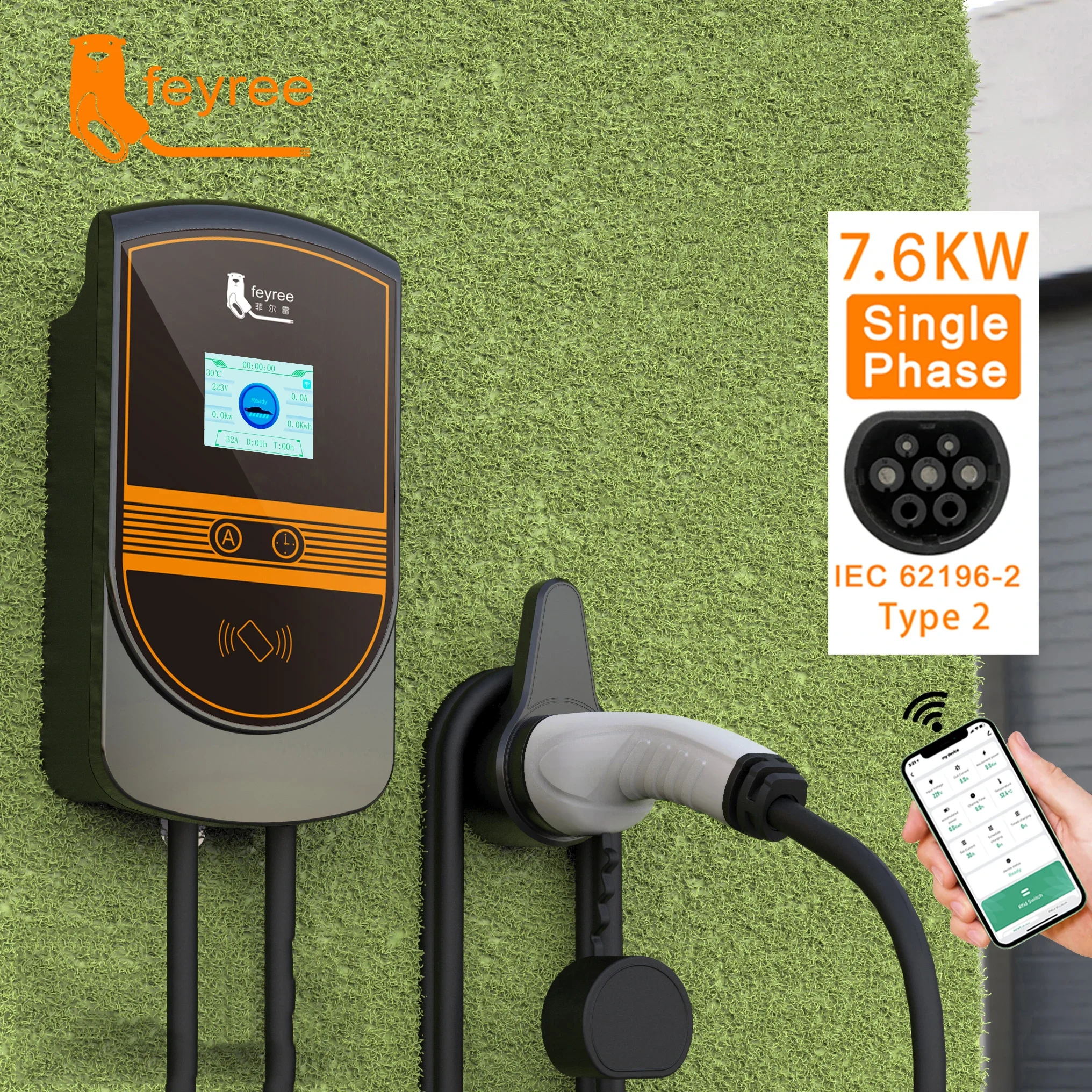 Feyree Auto Electronics 16A EV Charger Station 22KW Car Charger สาย N14-50P สําหรับ 22 KW EV Charger แบบพกพา