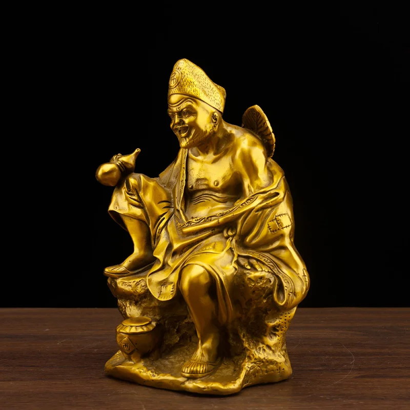 Pure Copper Ji Gong Ornaments, Living Taming Dragons, Worship Of Arhat Li Xiu Yuan, Monk Ji, Bronze Statue, Buddha