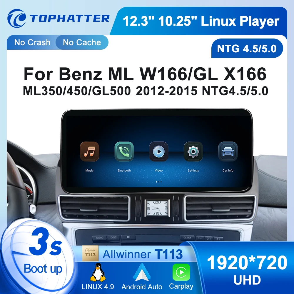 

10.25 12.3“ Car Radio For Mercedes Benz X166 W166 ML350 ML400 GL500 CarPlay Android Auto Multimedia Player Head Unit Screen
