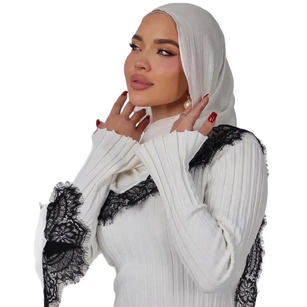 

Breathable Sunscreen Lace Edge Headscarf Cotton Long Hijab Scarf Solid Color Veil Thin Large Shawl Women