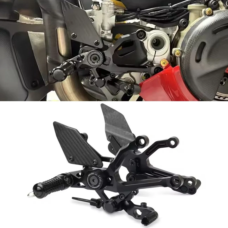 Für PANIGALE V4 Panigale V4S 2025 Motorrad Carbonfaser Verstellbare Fußrasten Hintere Fußstützen Fußpedale