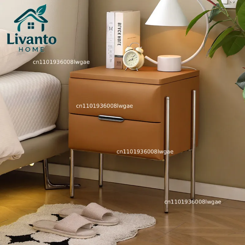

Solid wood bedside Household bedroom apartment stainless steel bedside storage cabinet Bauhaus bedside storage cabinet