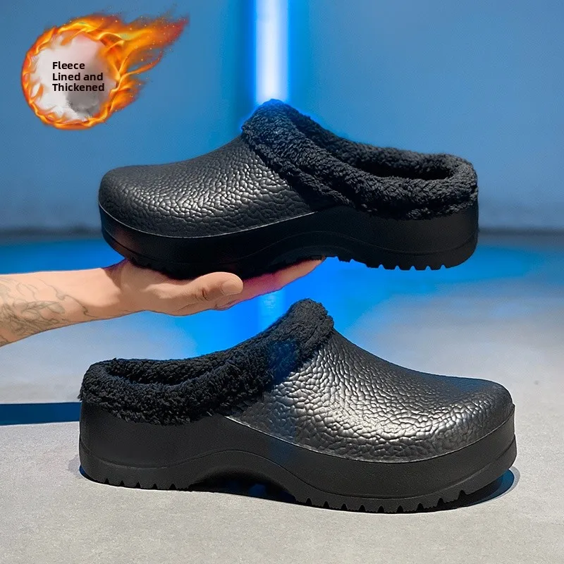 

Men's Slip-On Winter Fce Lined Slipper oes Kitchen Non-Slip Work Bla Cotton oes Warmth Comfortable Casual Slip-On Boots