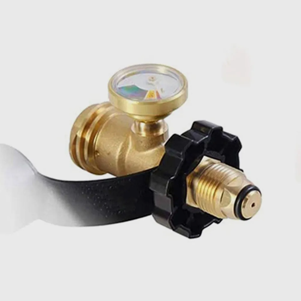 Propane Tank Adapter with Pressure Gauge Quick Connect Fitting Gas Valve Converter for Bbq Stove Camping Outdoor Use Small Gas