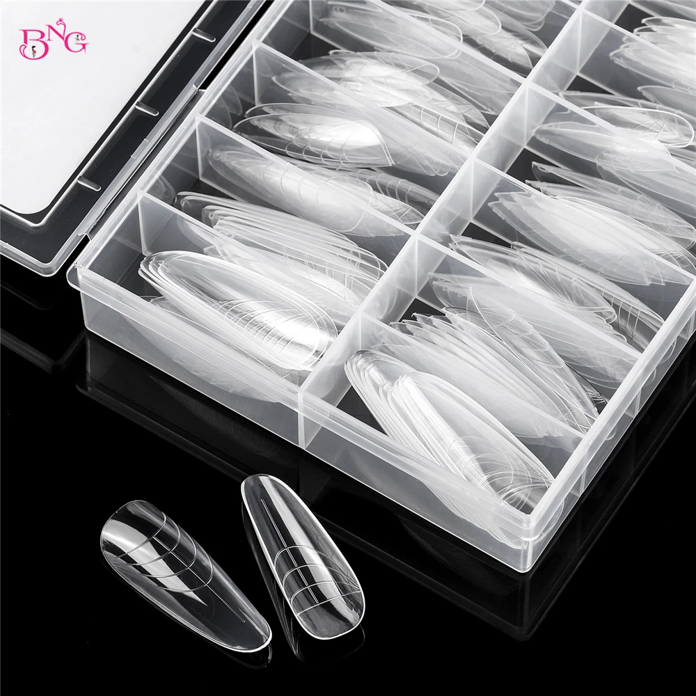 BNG 140Pcs Dual Nail Forms for Poly Nail Gel Classic Almond Nail Molds for Builder Gel Poly Extension Gel Nail Art Design Salon