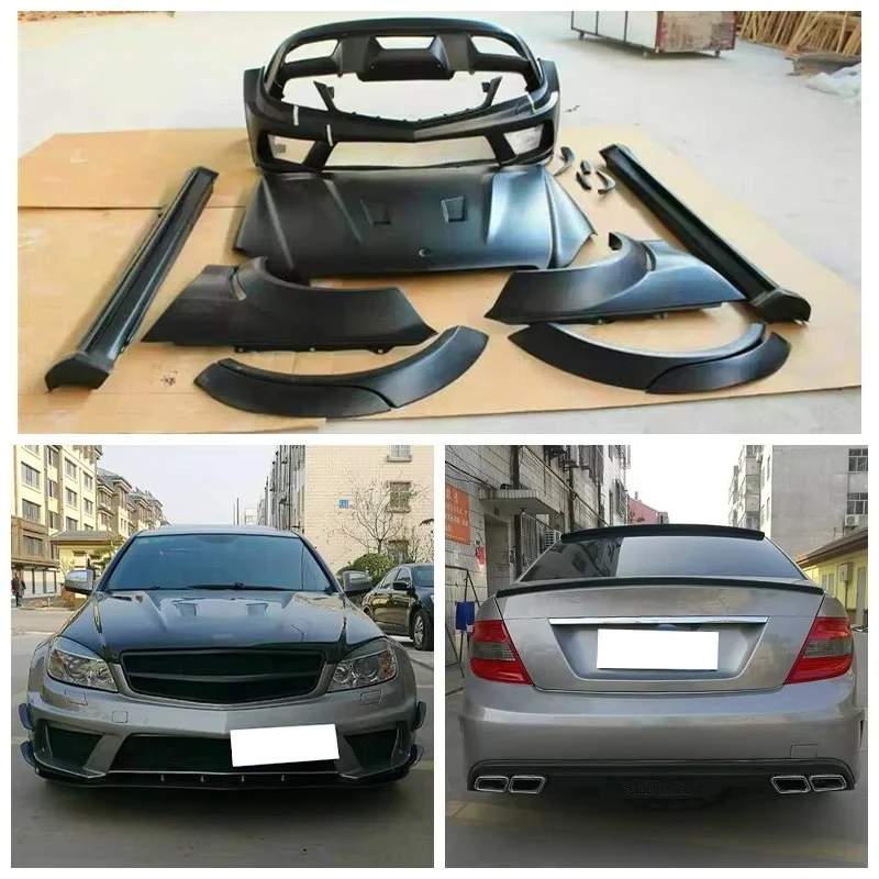 Car Upgrade Wet Carbon Fiber Front Rear Bumper Engine Hood Fender New Condition Fit for Benz C-class 2008-2010 W204 Black Series