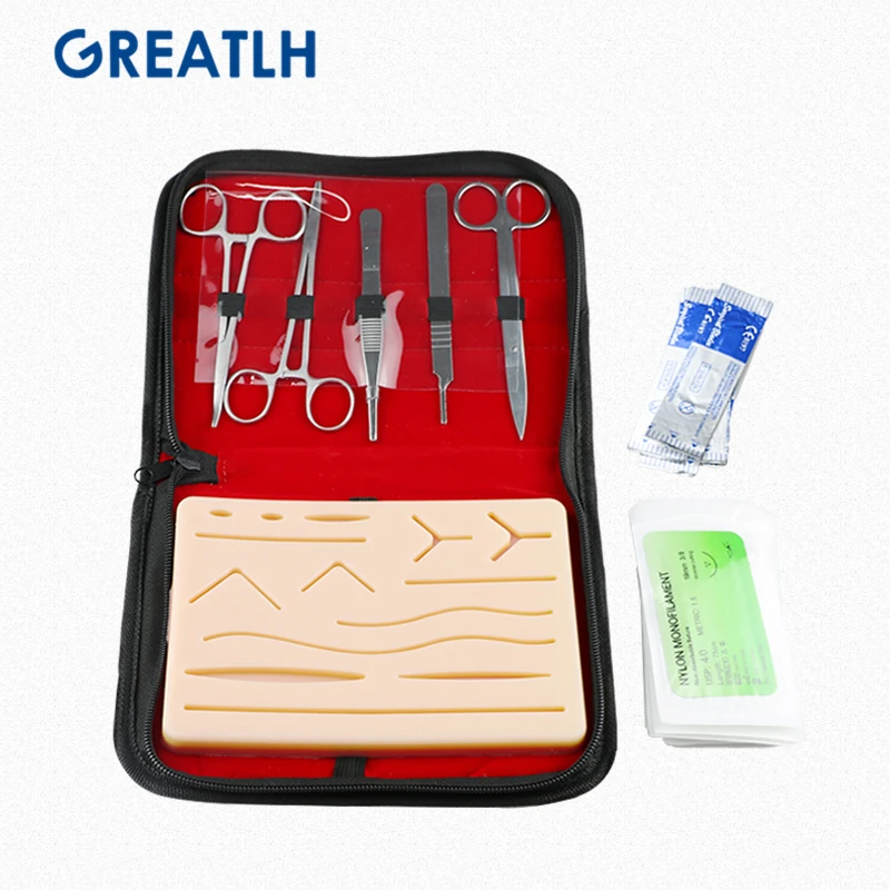 Kit di addestramento per sutura chirurgica la pelle aziona il modello di pratica della sutura cuscinetto di addestramento forbici ad ago Kit di strumenti attrezzatura per l'insegnamento