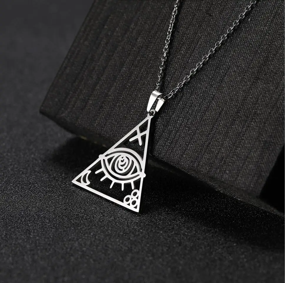 1PC Vintage Egyptian Egypt Pyramid Women Necklace Evil Eye Triangle Illuminati Pendant Choker Stainless Steel Jewelry F1545