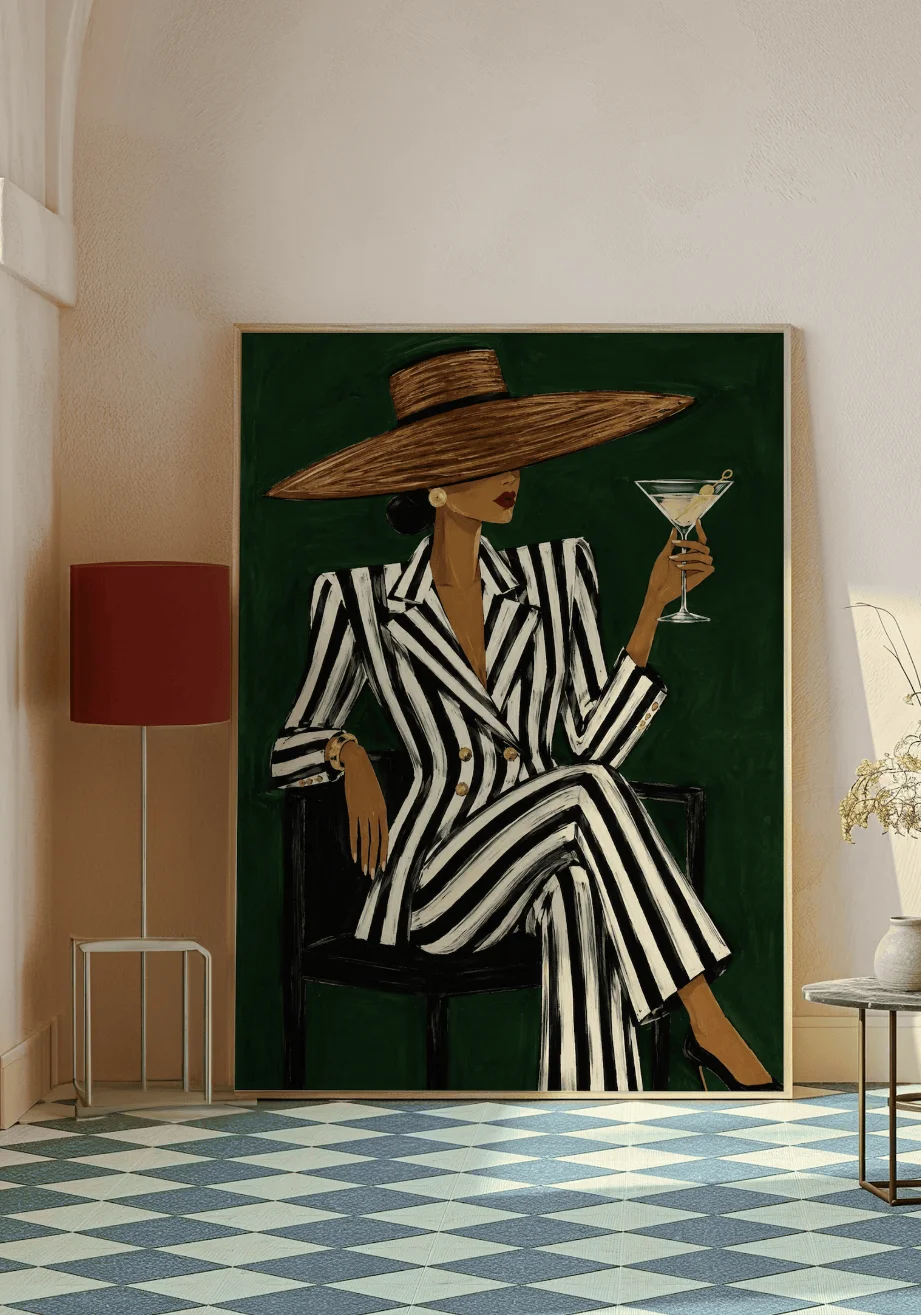 Vintage mode vrouw met cocktai - Vintage Vogue Fashion Poster recensie en prijs