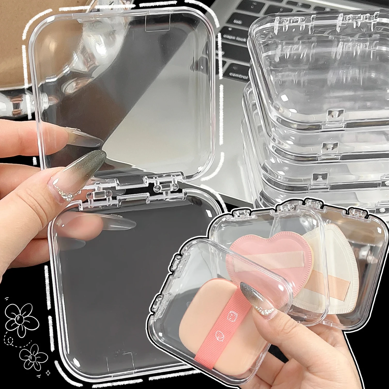 

Clear Storage Box Nail Tips Organizer Makeup Puff Air Cushion Dust-proof Case Portable Jewelry Beads Earrings Packing Case