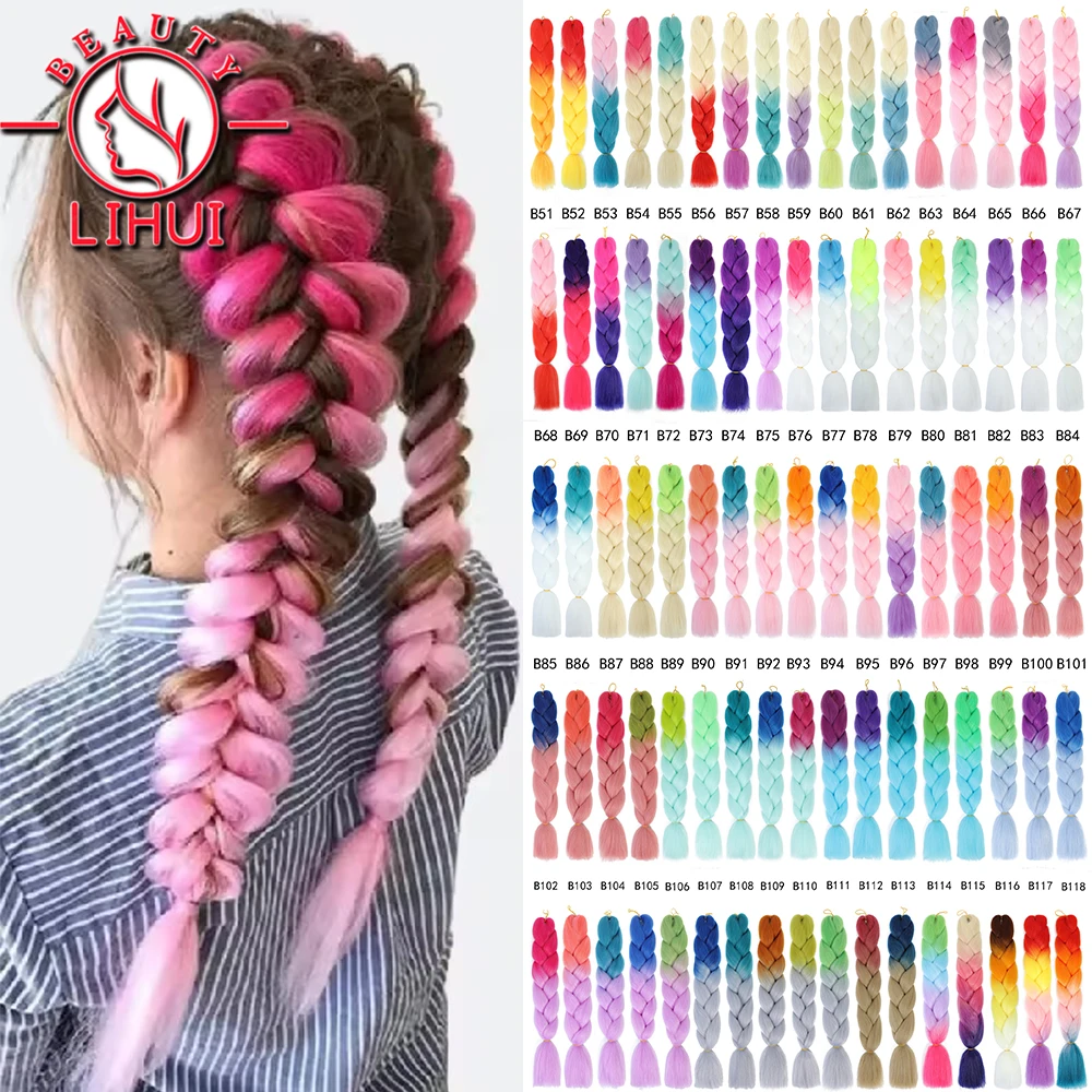 LIHUI Pre-Stretched Braiding Hair Extensions 24 Inch Ombre purple jumbo Braiding Hair Soft Synthetic Crochet Braids For Woman