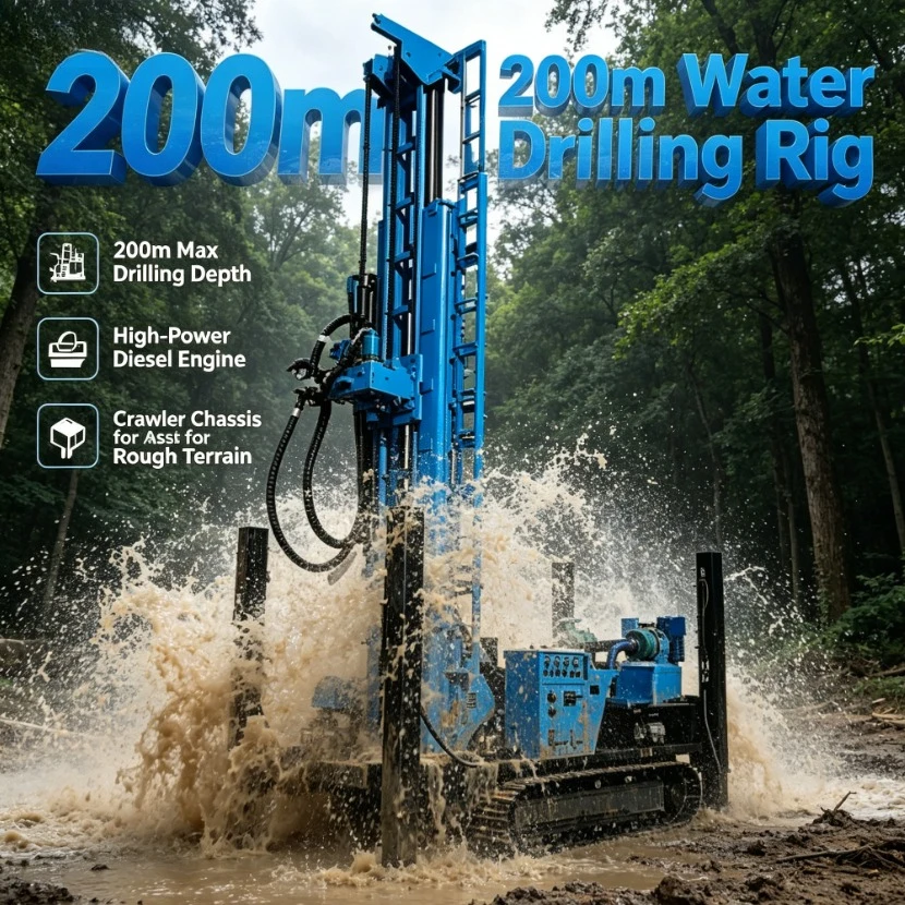 Customized Factory Hot Sale 200m Depth Deep Borehole Drilling Rig Water Well Drilling Rig Machine For Sale