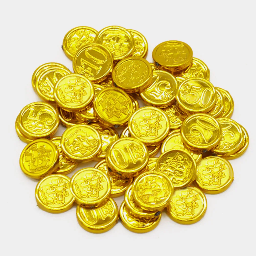 48pcs Pirates Gold Coins Plastic Gold Coins Gaming Props Accessary Funny Playing Toys for Kids Fake moneny (Golden)