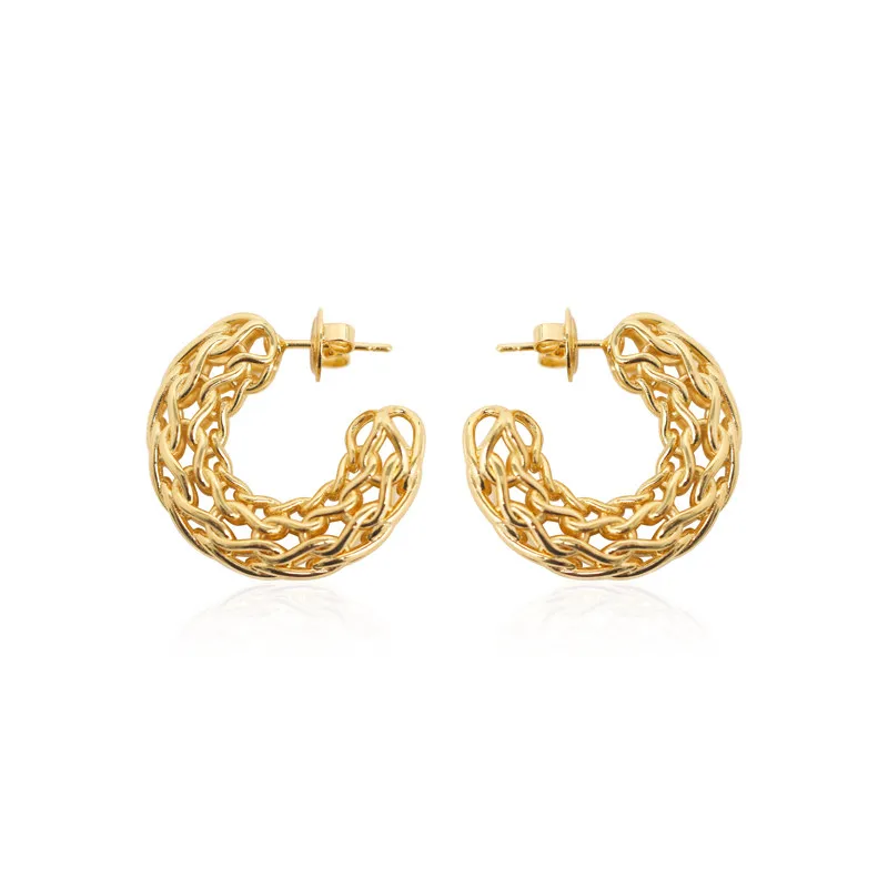 

Hot Designer 18K Gold Plated Brass Hollow Out Semi-circular Earrings Women Jewelry Trend