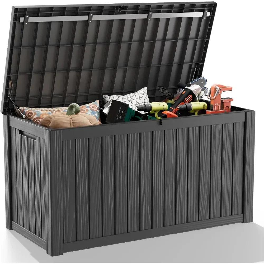 

Outdoor Storage Box, Large Waterproof Deck Box, Lockable Resin Storage Container with Reinforced Support for Patio Cushions