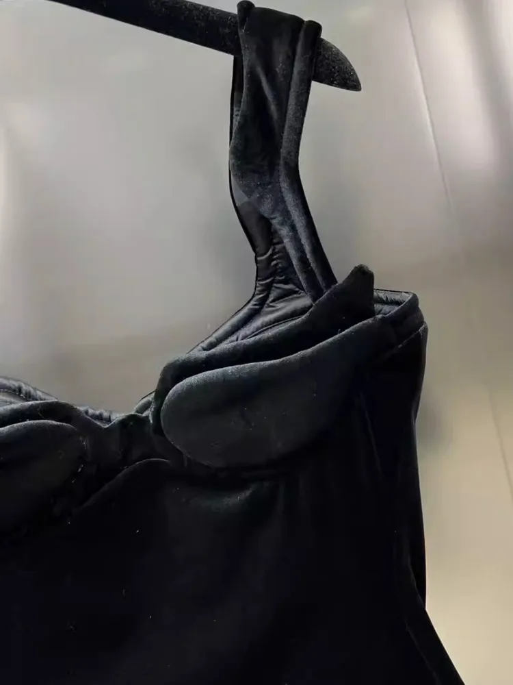 DFDG Women's Summer Black Velvet Cami Dress Sleeveless Bustier Dress Elegant Party Clubwear 2025 Trendy Feminine Fashion Dress