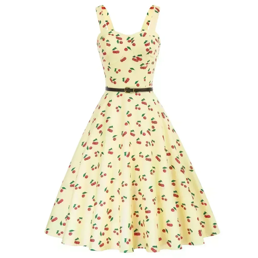 Bp 1950s sem mangas vintage vestidos de balanço com cinto floral querida pescoço queimado vestido linha a cintura alta 50s vestidos rockabilly