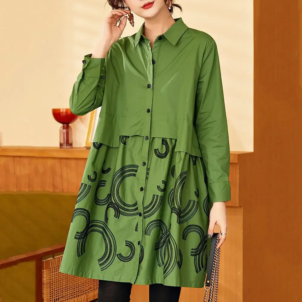 

SuperAen 2024 Summer New Fashion Patchwork Shirt Dress Loose Oversized A Line Casusl Long Sleeve Dress for Women