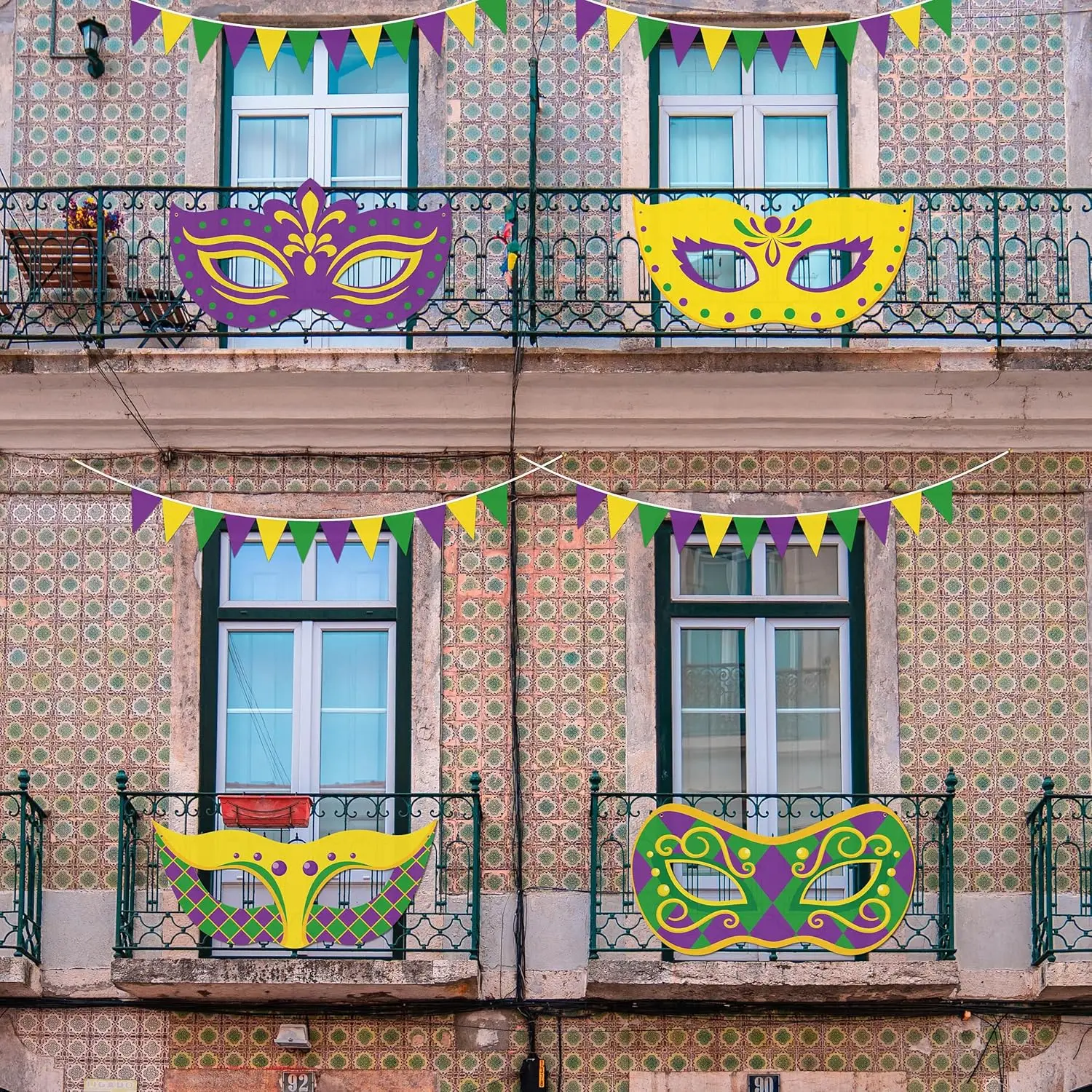 6 Stück Mardi Gras Gartenflaggen Wimpelkette Dekorationen Outdoor Karneval Lila Grün Gelb Wimpelgirlande Hof Heim Balkon Deko