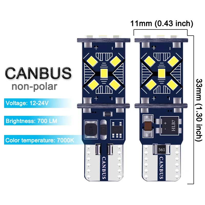 Ampoule LED Super brillante T10 W5W Canbus 12/24V 7000K, blanc, intérieur de voiture, dôme, cartes, coffre, plaque d'immatriculation, cale, lumières latérales, 2/4/8 pièces