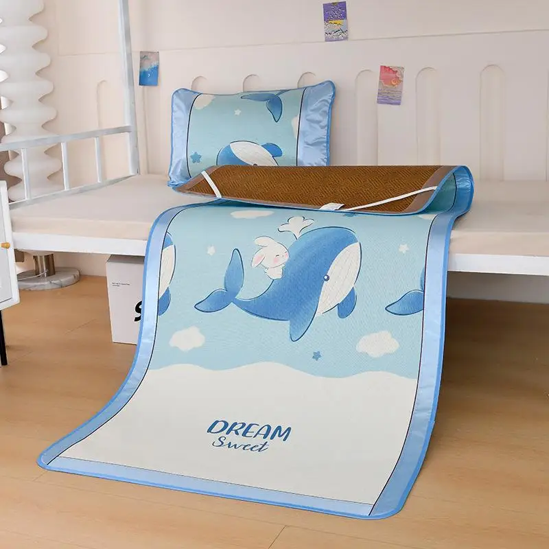 

New Cartoon Print Ice Silk Double Sided Wicker Mat Summer Cooling Bedding Stacking Student Dormitory Bedding Handmade Machine...