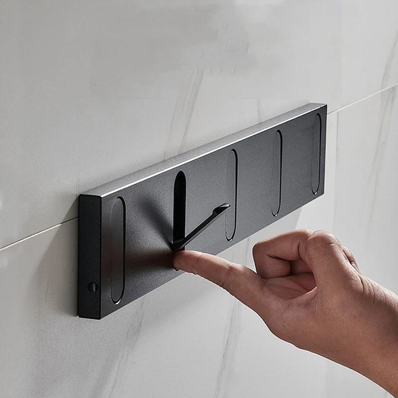 Black Robe Hook Coat Hook Towel Hanger Fold Invisibility Wall Hooks Bathroom Door Hooks Towel Hook Bathroom Accessories