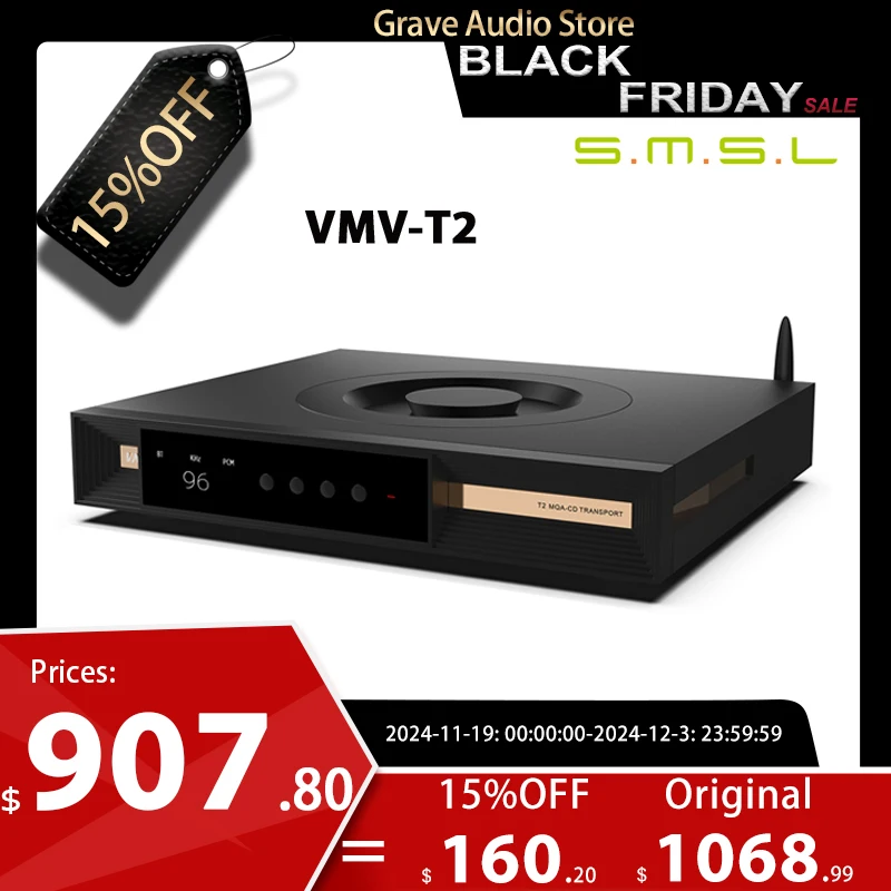 SMSL VMV T2 Hi-Fi CD Player Bluetooth Desktop Decoder USB DAC with MQA Support Fully Expandable Clock Input and Output