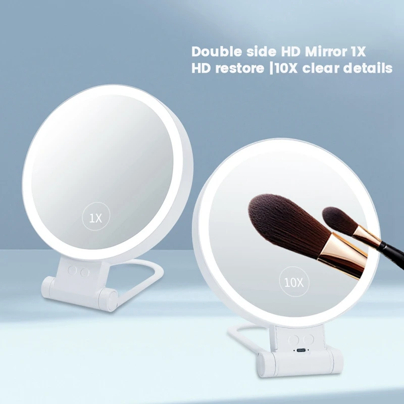 10X Magnifying Makeup Mirror With Lights And Magnification,3 Colors Desktop LED Mirror And Vanity Mirror For Travel