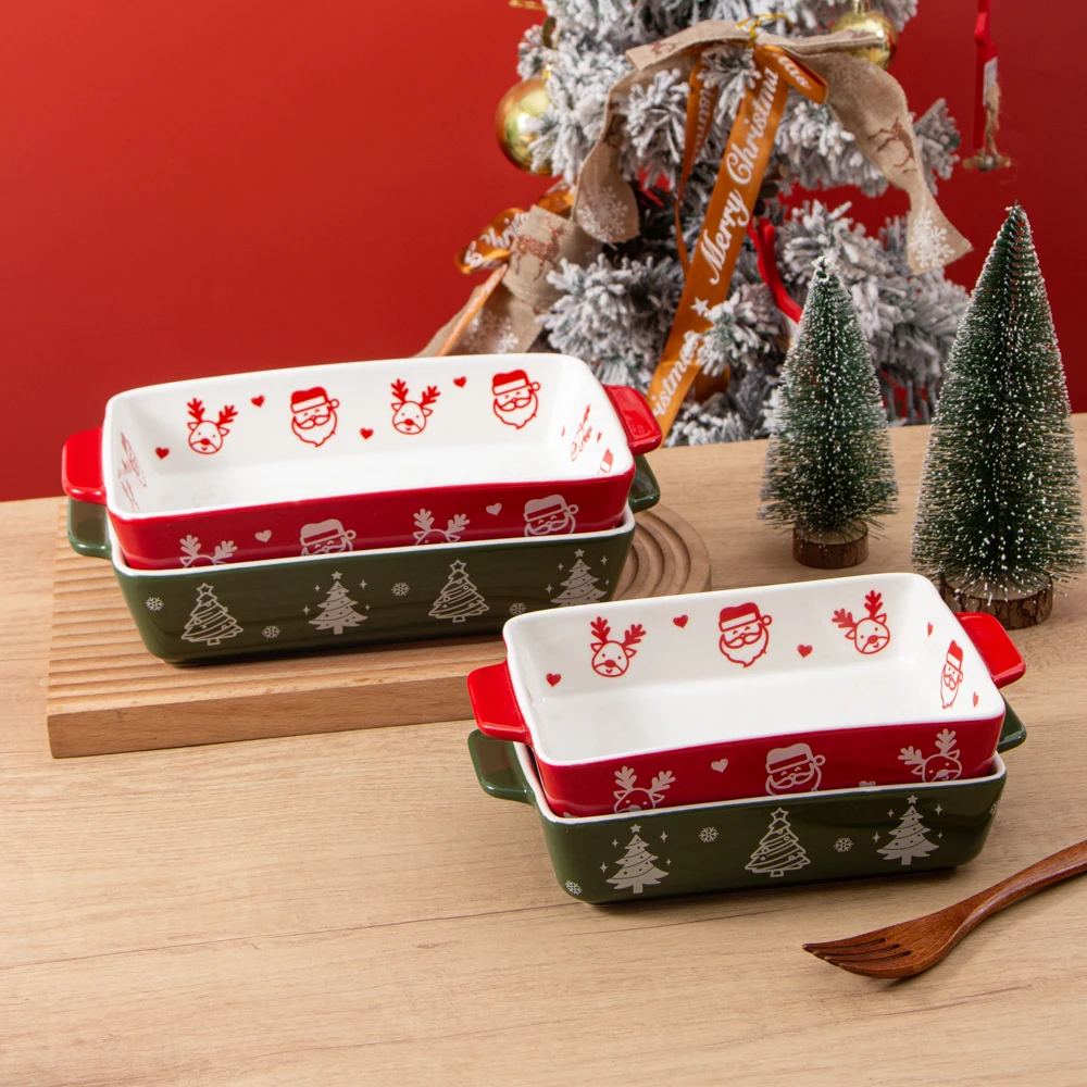 

Очаровательный рождественский керамический противень, 2 шт., для микроволновой печи и мытья в посудомоечной машине, для выпечки и закусок, подходит для различных вечеринок