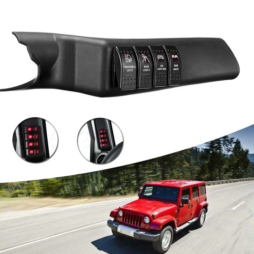 Imagen 2 del producto Para Jeep Wrangler JK 2011-2017 Panel de interruptor de pilar A de coche con 4 balancines luz roja Panel de interruptor lateral izquierdo estilo de coche