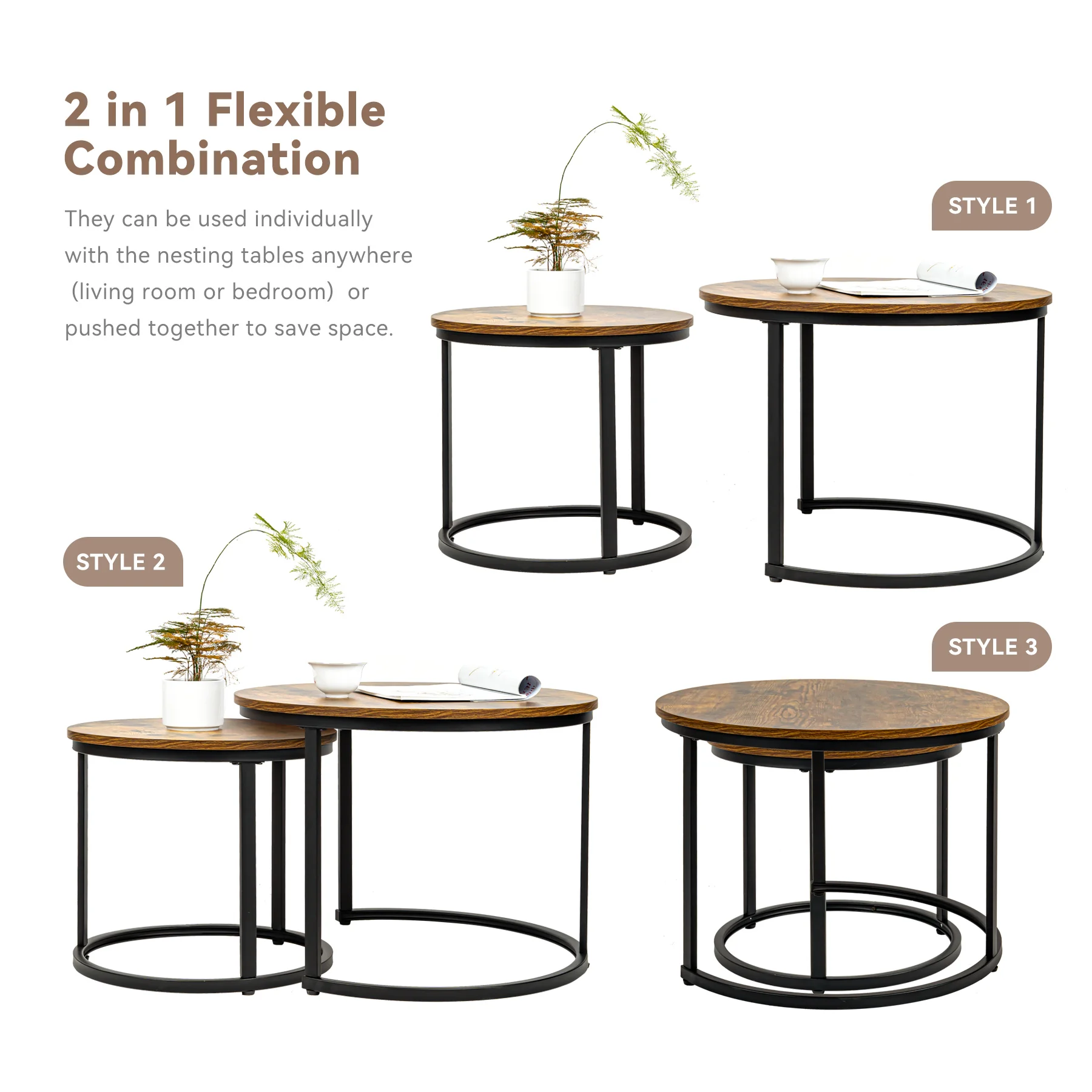 Picture 6: 2Pcs Round Coffee Table, Nordic Modern Living Room Side Table,Multi-Function Side Table With Metal Frame For Living Room/Bedroom
