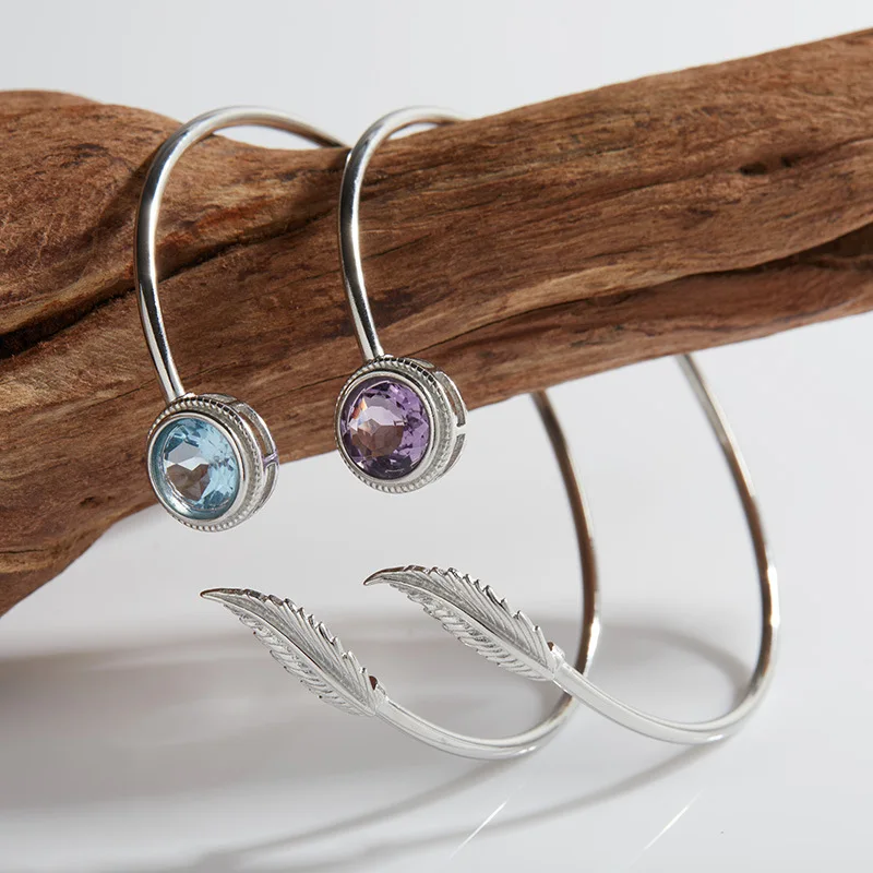 

Unique Designer Jewelrys925Sterling Silver Inlaid Natural Topaz Amethyst Gemstone Bracelet Wholesale
