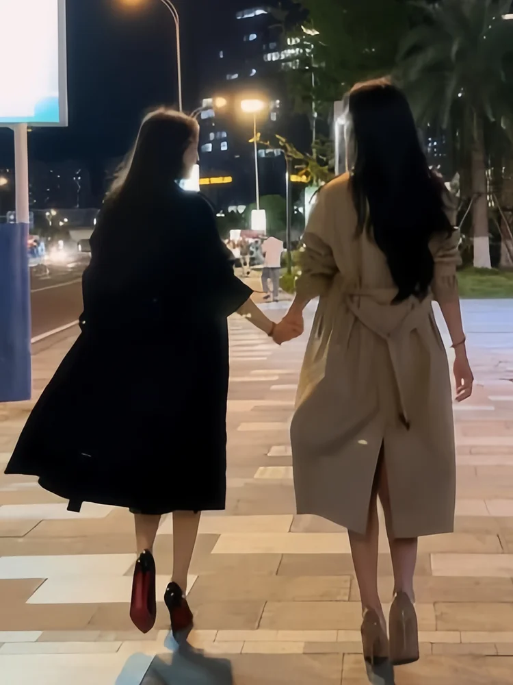 

Sli Women's Mid-Length Coat Casual Briti Sle Korean High-End Autumn Winter Outerwear Double Breasted Long Sve