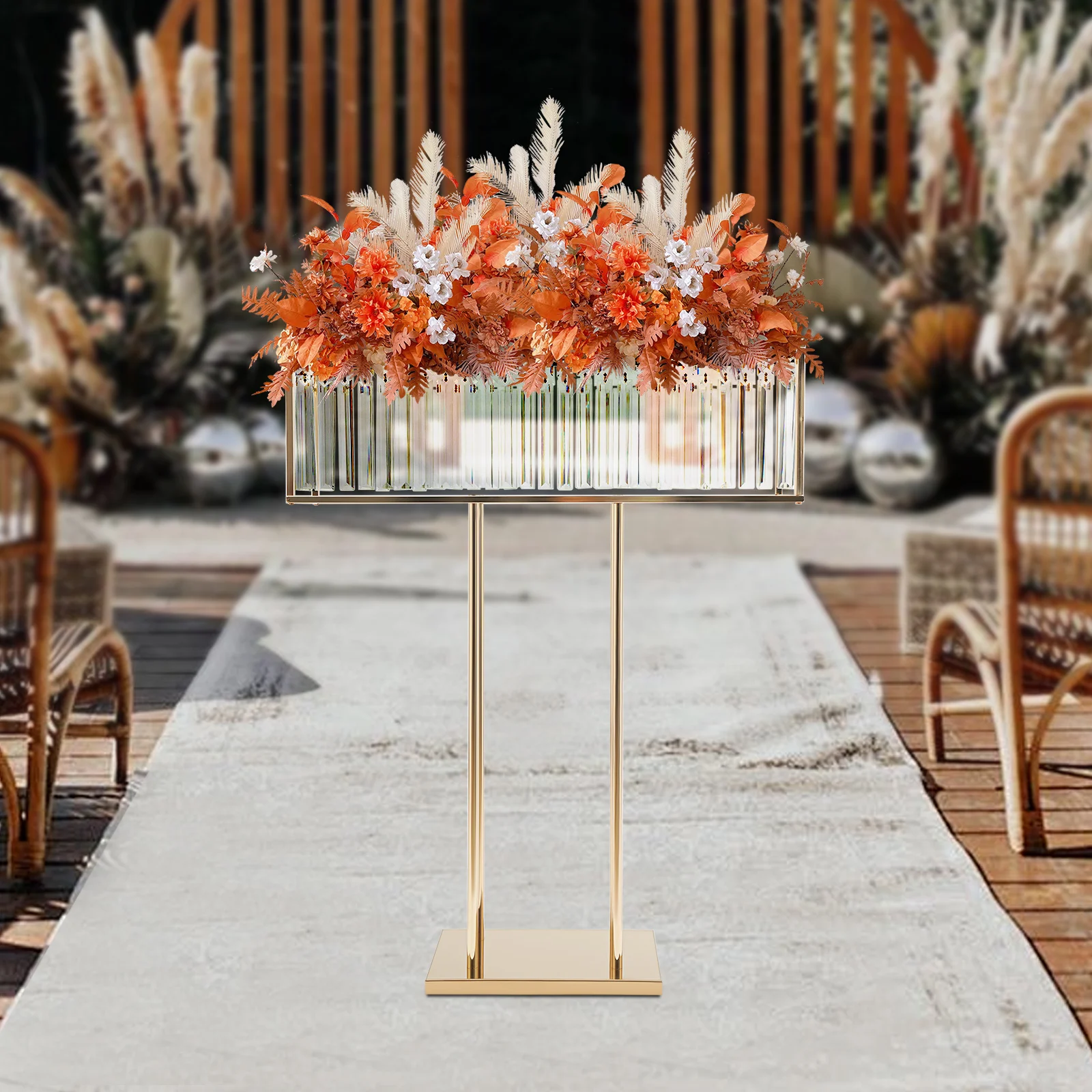 Wedding Crystal Flower Stand Main Table Gecoration Electroplated Gold Ideal for Party Events and Venue Adornment