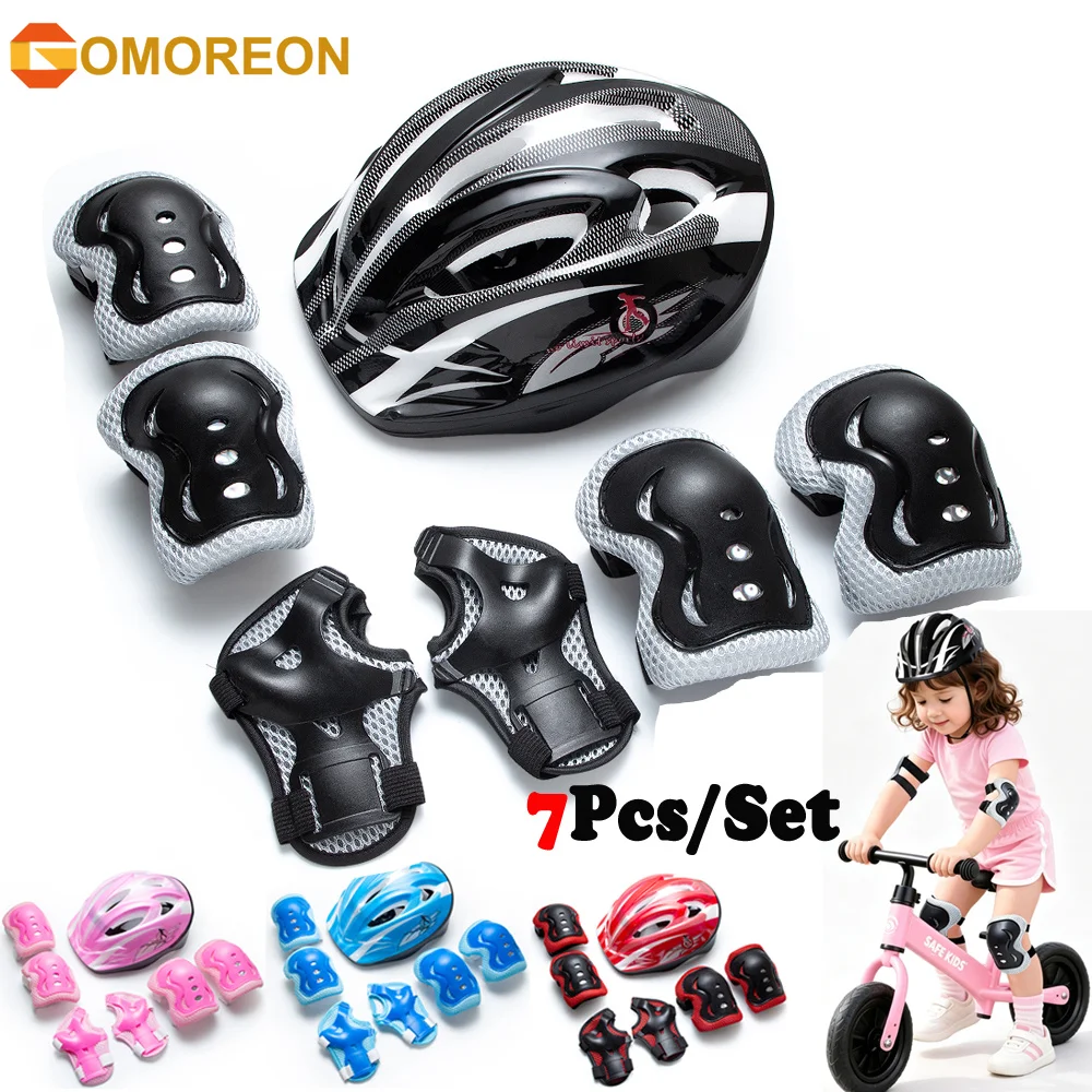 7Pcs/Set Kids Bike Helmet & Knee/Elbow/Wrist Pads, Adjustable Protective Gear for 3-15yrs Boys Girls for Cycling Scooter Skating