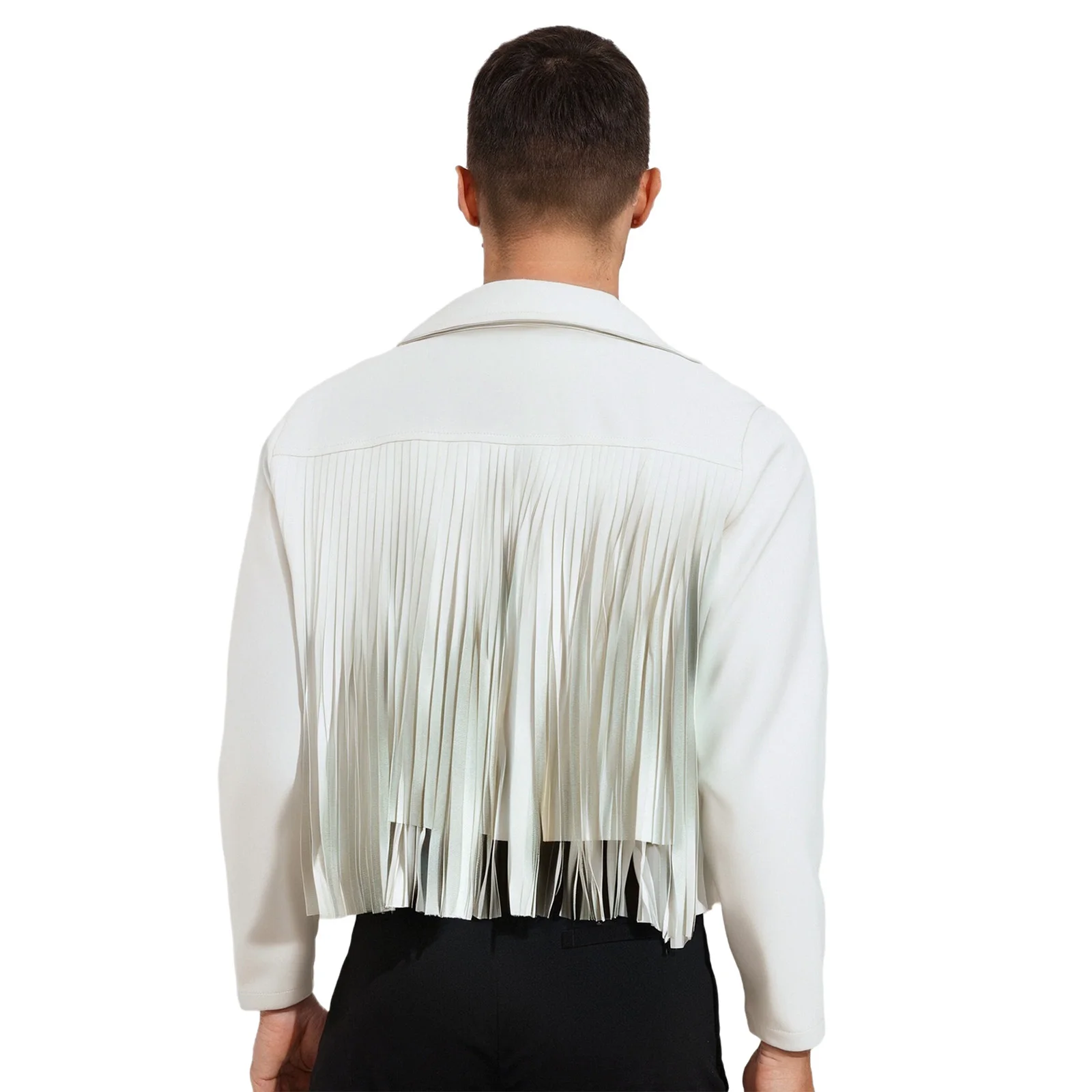 Men Punk Faux Leather Jackets Coat Notch Lapel Long Sleeve Tassel Open Front Cardigan Cowboys Outerwear Jazz Rock Music Festival