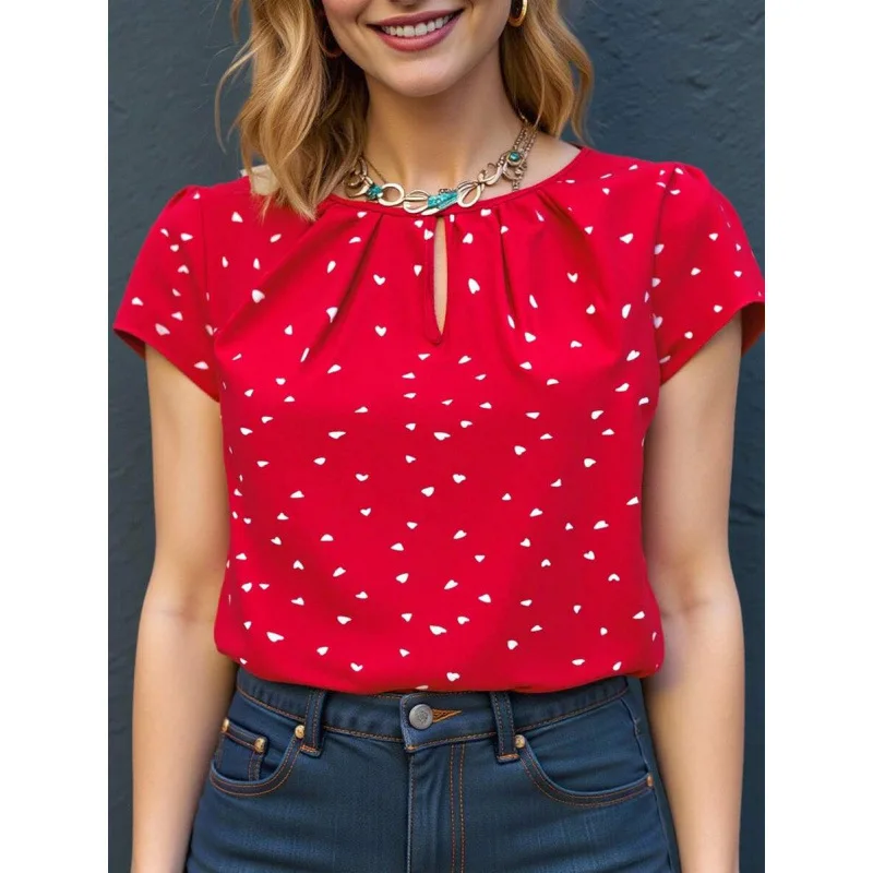 

Модная футболка с принтом W 91743, стильный топ без рукавов из шелка, весна 2026, женская модная футболка с графическим принтом