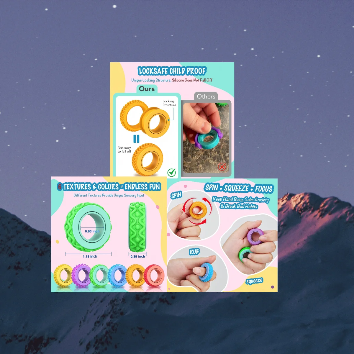 

Набор из 24 сенсорных вращающихся колец с новой текстурой, портативный спиннер-антистресс для снятия напряжения