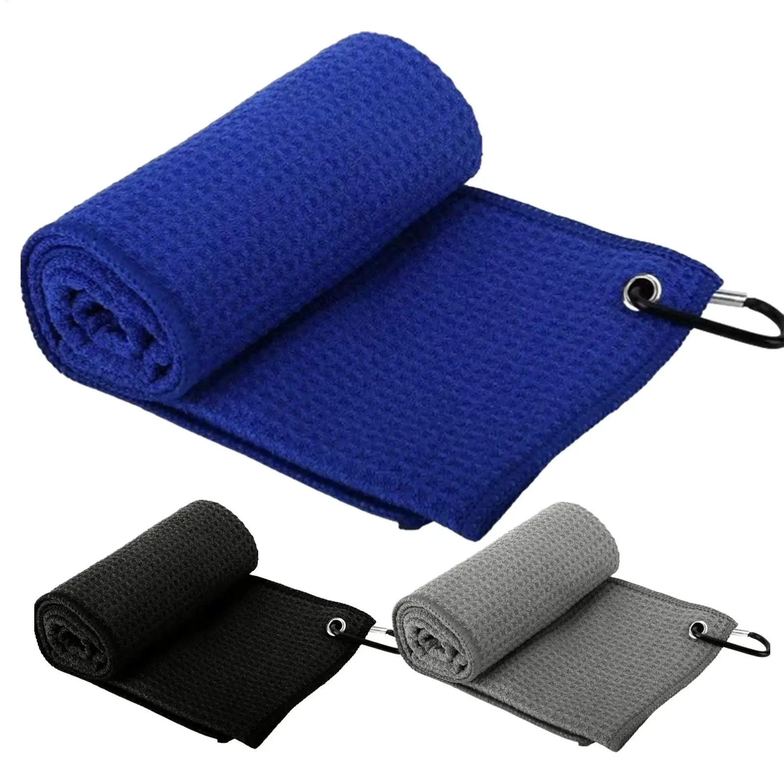 30x30cm Golf Towel Wipe Club Bag Cleaning Cloth Waffle Pattern Golf Rag with Clip Absorbent Quick Drying outdoor Sports Towel