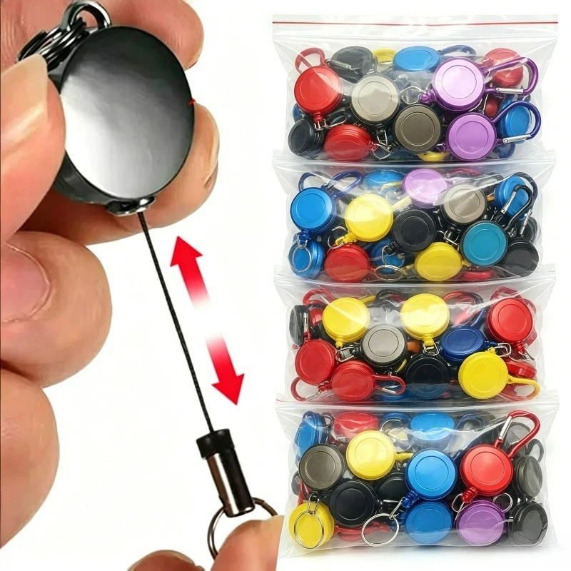 1-10pcs Retractable Steel Cord Pull Reel Keychains Spring Buckle Clasp Wire Rope Key Ring Recoil ID Card Holder Sporty Tools