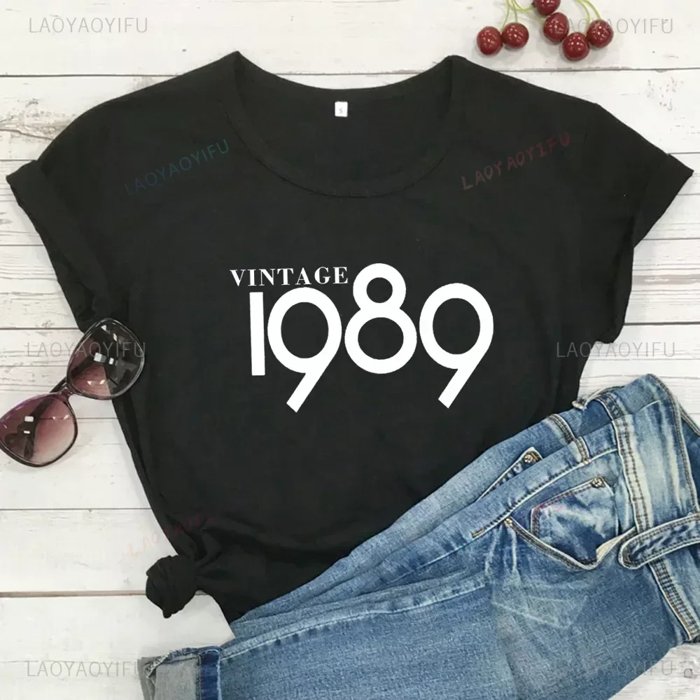 1989 Letter Print Women T Shirt Short Sleeve O Neck Loose Women Cotton Tshirt Unisex Hipster Aesthetic Streetwear Funny Pair