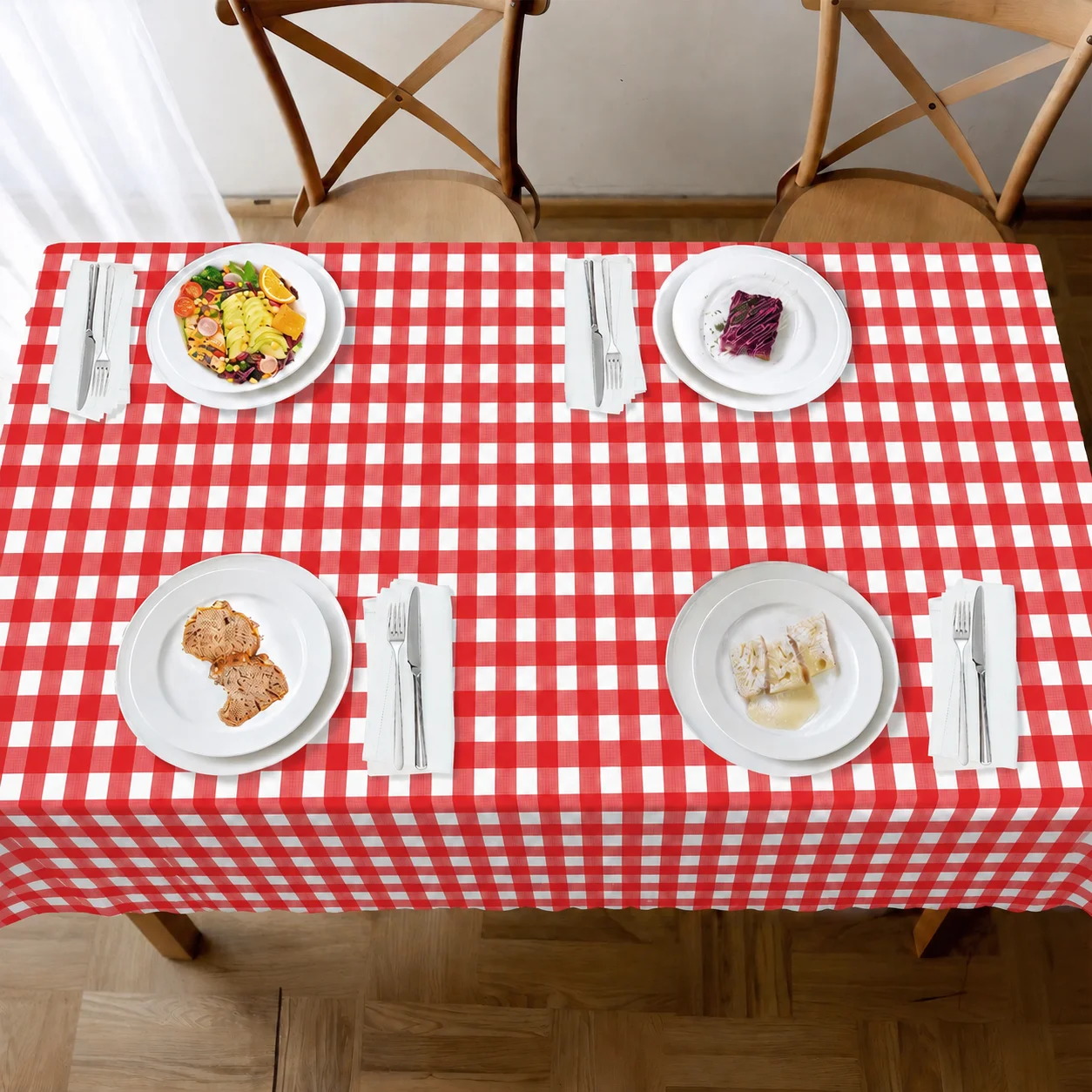Red and White Checkered Tablecloth  ,  Table Cover for Wedding Home Birthday Picnic Buffet Pizza Party Racing Car