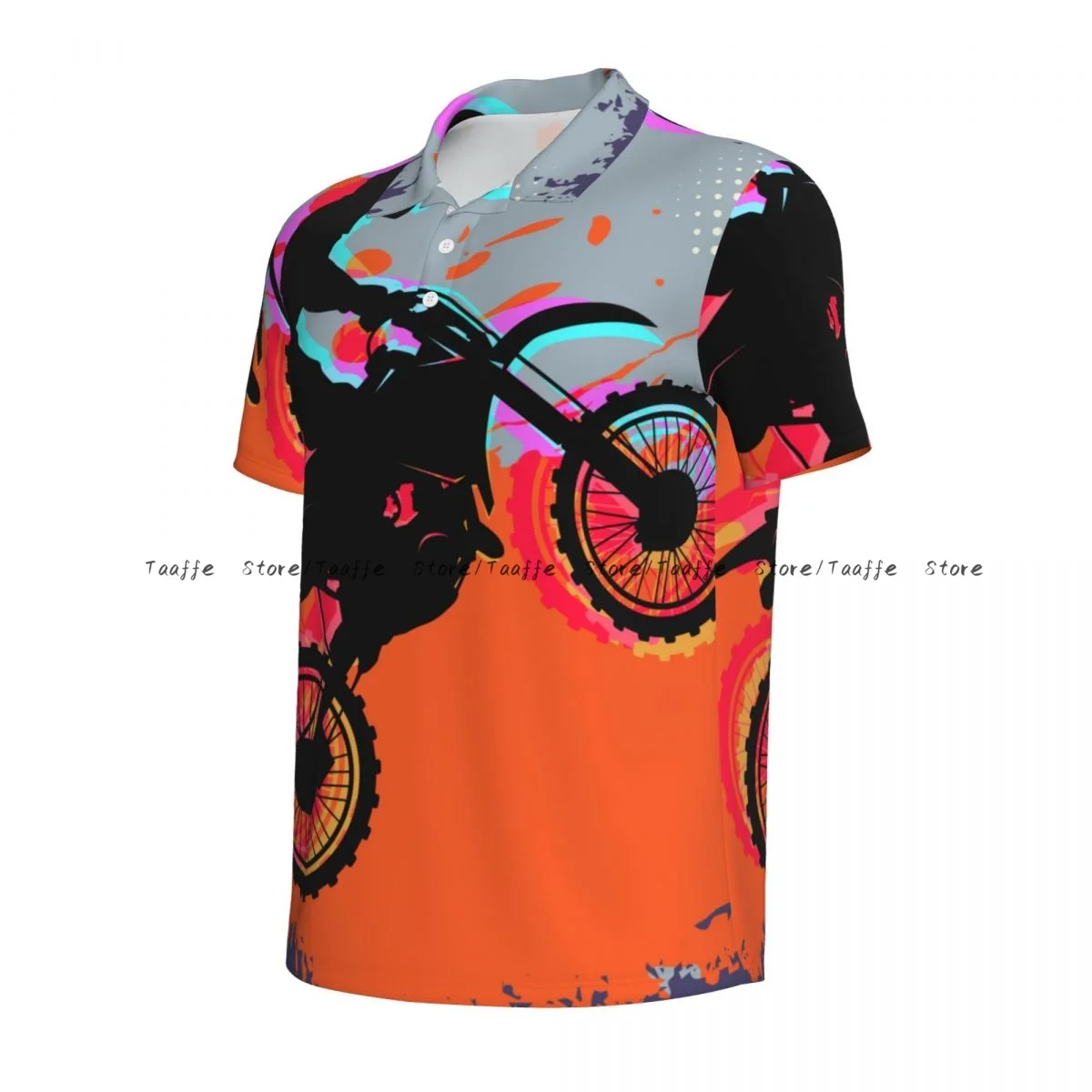 Men's Polo Shirt Motocross Rider Dirt Bike With Abstract Background Business Casual Lapel Short Sleeve T-shirt top