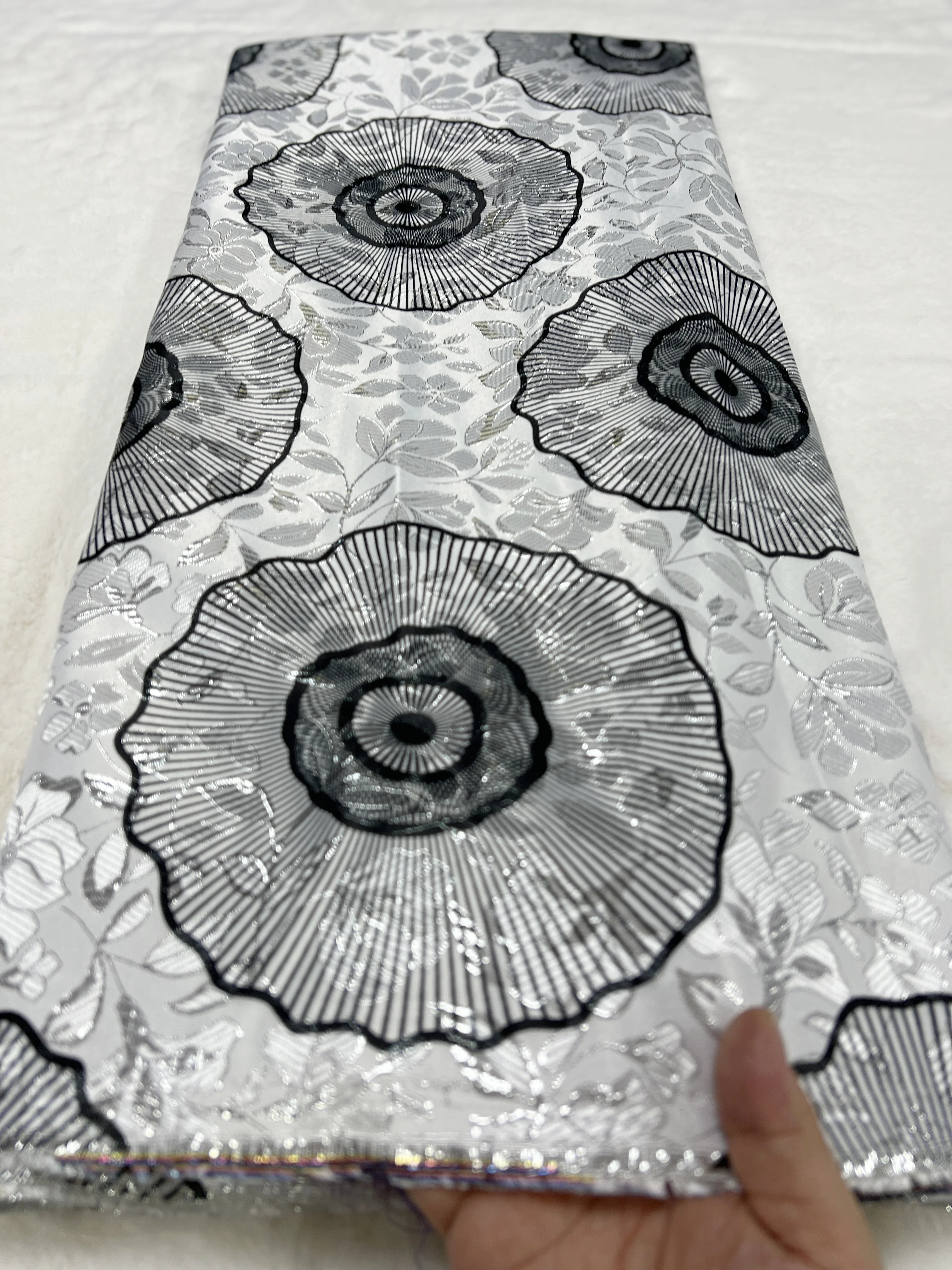 New Arrival High Quality 5 Yards Jacquard Silk Printed Fabric with Gold Line For Party Dress Sewing Materials Jacquard TV1119-2