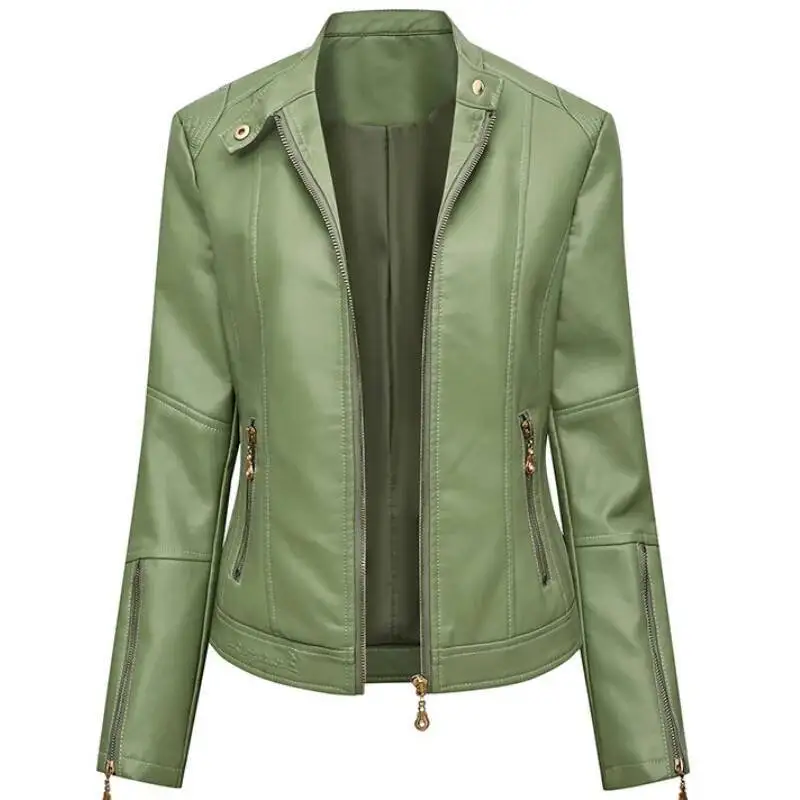 بو فو سترة المرأة سليم صالح موضة سستة عادية السائق الستر أبلى الإناث بلايز ربيع الخريف معطف جلد