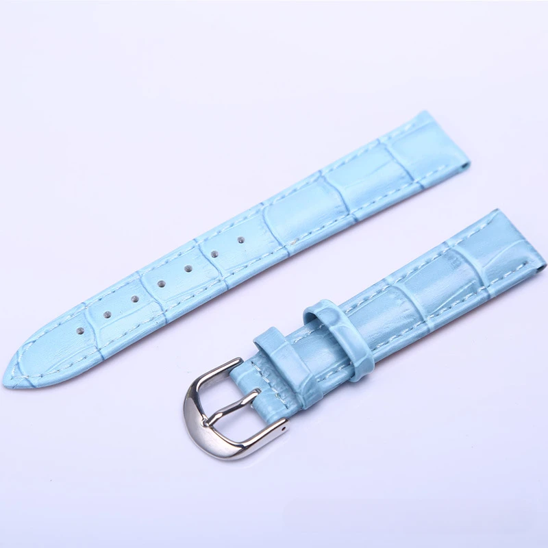 Calfskin Strap Men\'s   18mm19, Waterproof Sweat Women\'s Watch Accessories, Light Blue.