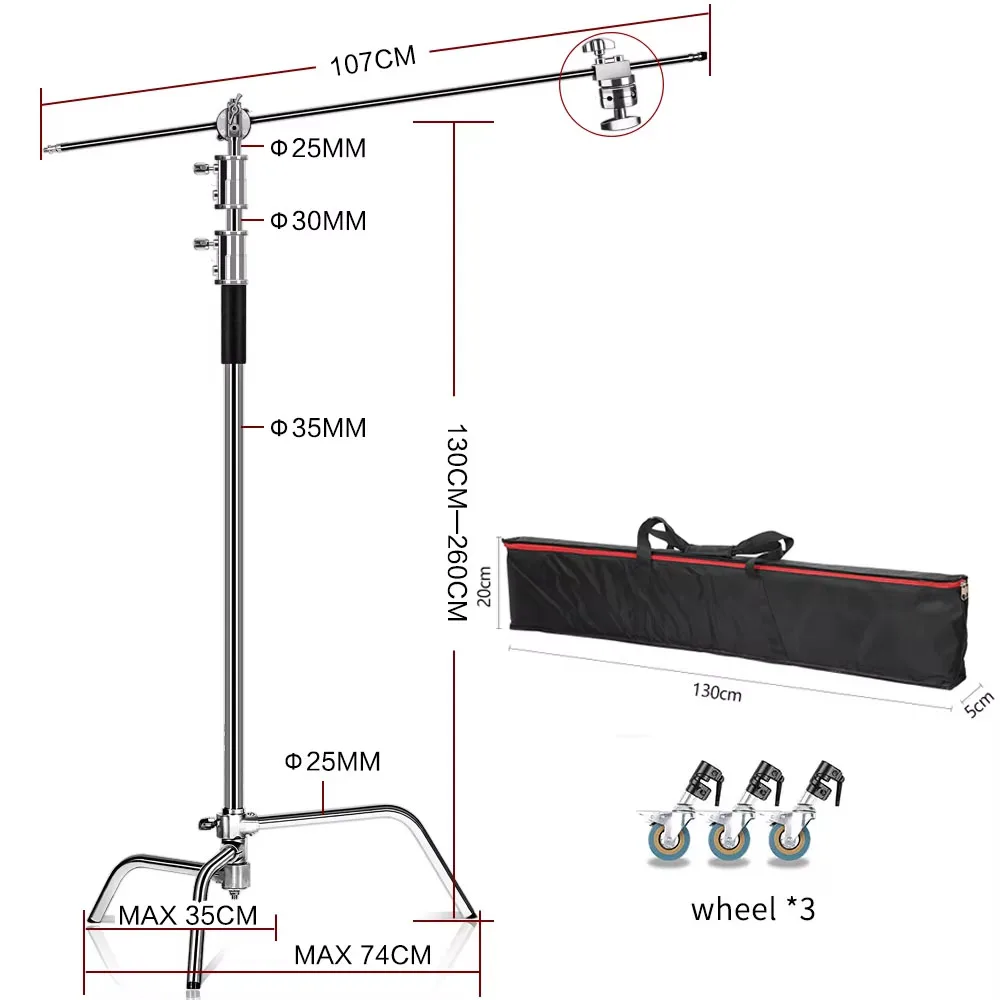 Photographic Equipment Professional Stainless Steel 2.8-3.3m Heavy Duty Light Stand Studio Softbox Heavy Duty Tripod Carrybag