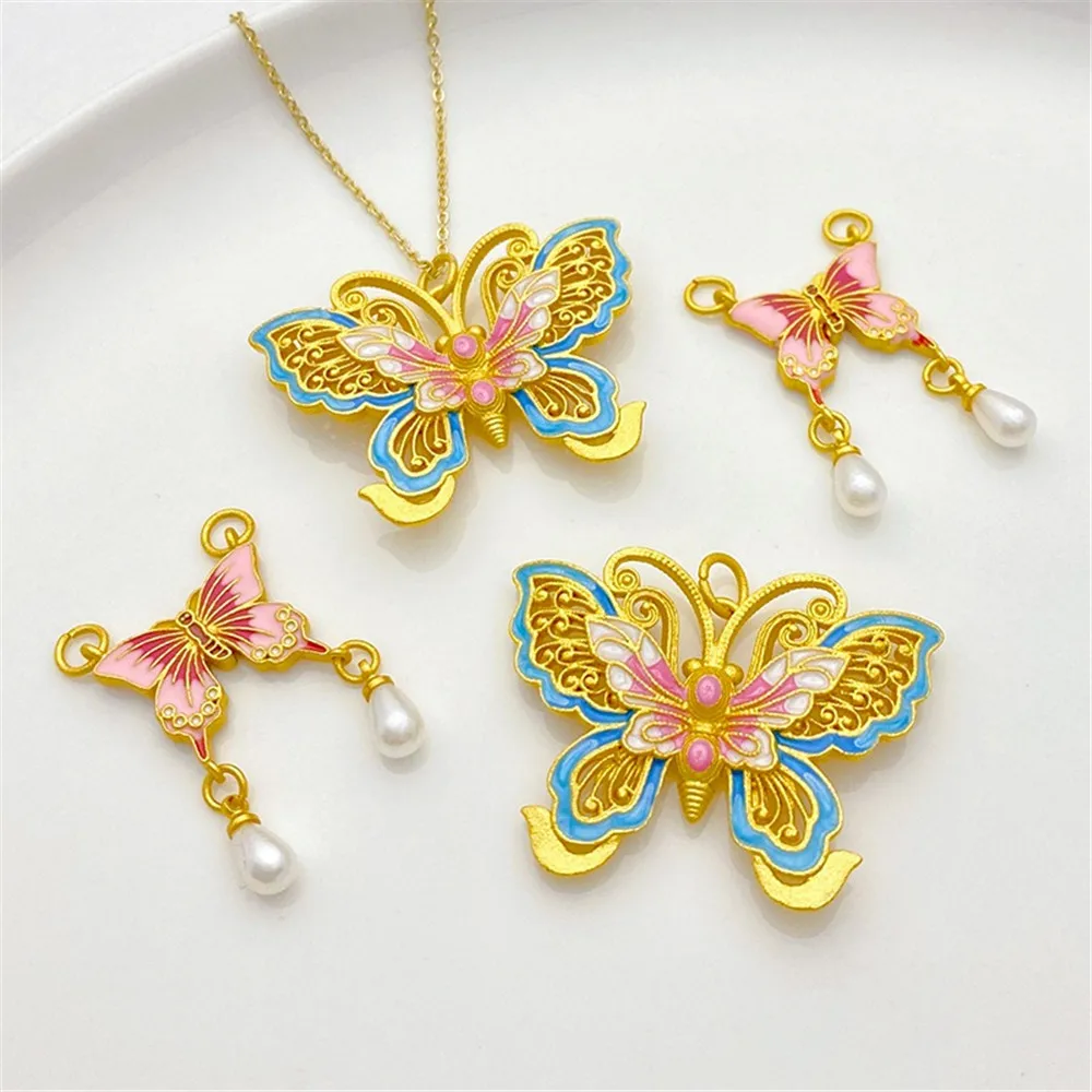 

Ancient Sand Gold Butterfly Six-character Mantra Ruyi Lock Large Pendant Handmade DIY Bracelet Necklace Jewelry Material Accesso
