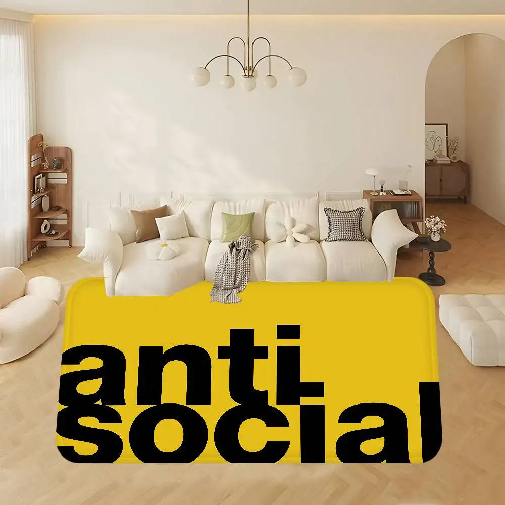 A-ANTI SOCIAL SOCIAL CLUB Door Mat Washable Non-Slip Living Room Sofa Chairs Area Mat Kitchen Doormat Area Rug