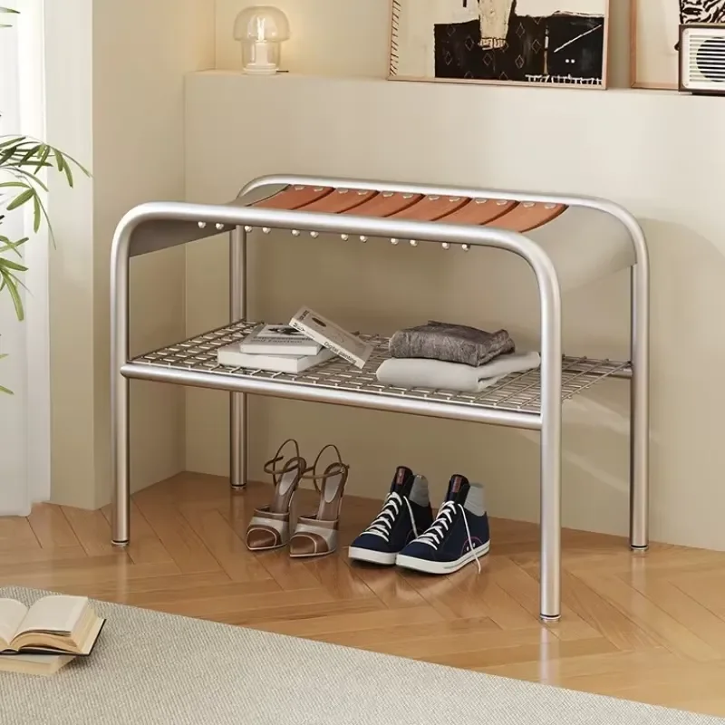 for High End Household Entrance Change Stool Frame Wrought Iron Stainless Steel Shoe Cabinet Hallway Ottoman Living Room